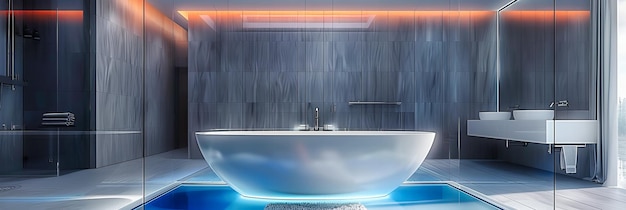 깨 한 디자인 을 가진 현대적 인 욕실 우아 한 싱크대 와 세련 된 거울 은 개인 관리 를 위해 고급스럽고 매력적 인 공간 을 제공 한다