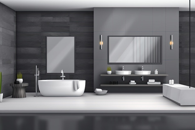 Modern bathroom with a minimalist design and a sleek tub sink and mirror Generative AI