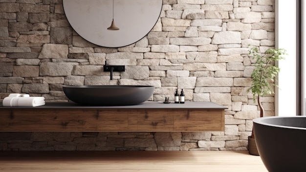 a modern bathroom with a round sink