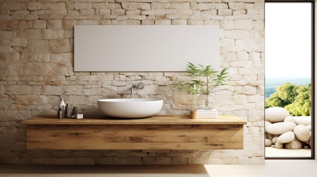 a modern bathroom with a round sink