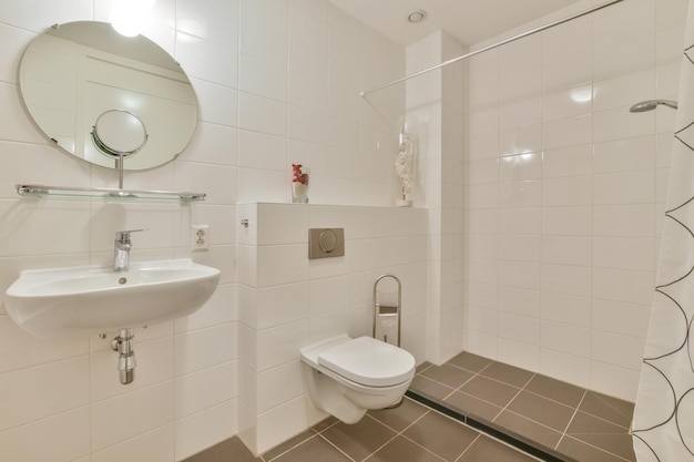 Modern bathroom with shower toilet and sink