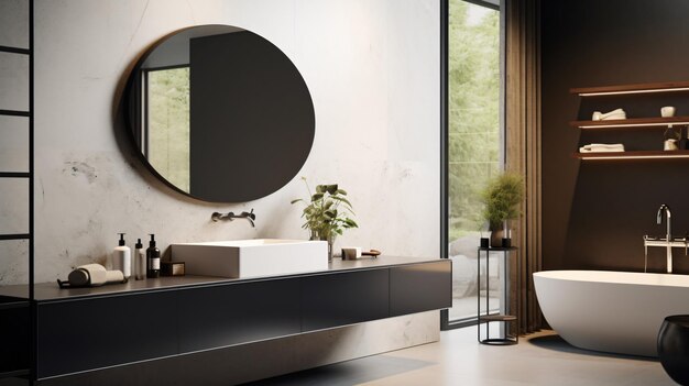 Modern bathroom with a sleek sink and a large mirror