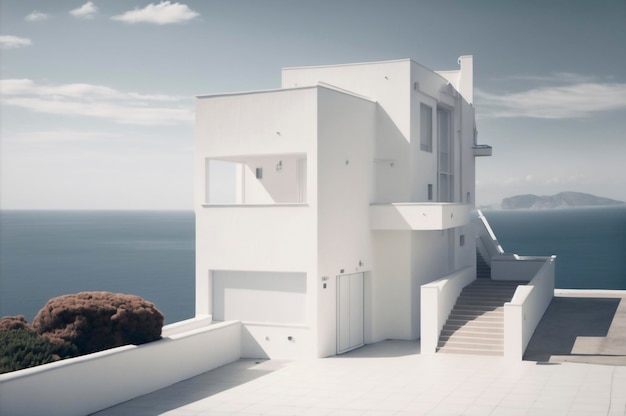 Modern beach house with sea view and terrace at vacation ai generative