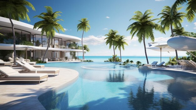 Modern Beachfront Villa with Infinity Pool and Palms