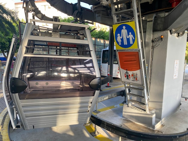 Modern beautiful cable car lift funicular in the mountains on vacation in a warm tropical