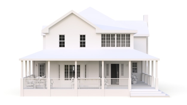 Modern beautiful house. A classic American cottage for a large family. 3D illustration