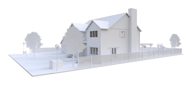 Modern beautiful house. Cottage design skech. 3D illustration.