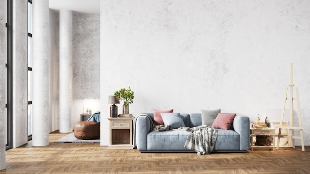 밝은 벽이 있는 방의 현대적인 아름다운 인테리어 스칸디나비아 스타일의 밝은 디자인