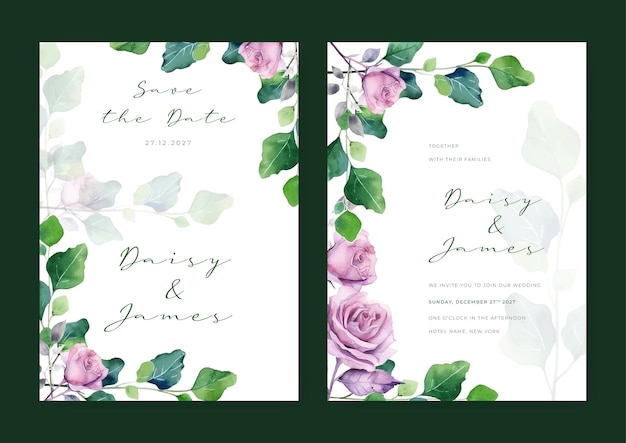 Modern beautiful wedding invitation template with flowers and leaves