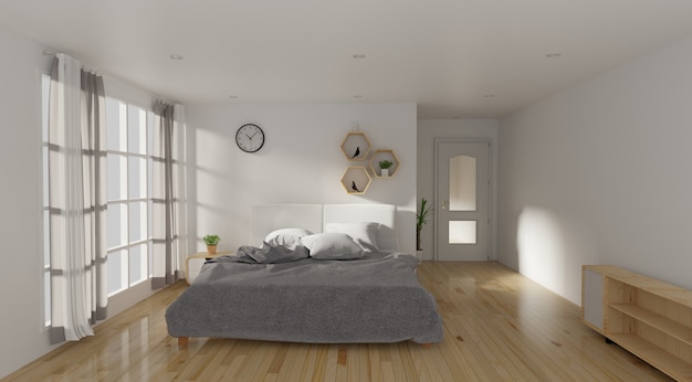 Modern bed room interior with chair and headphone