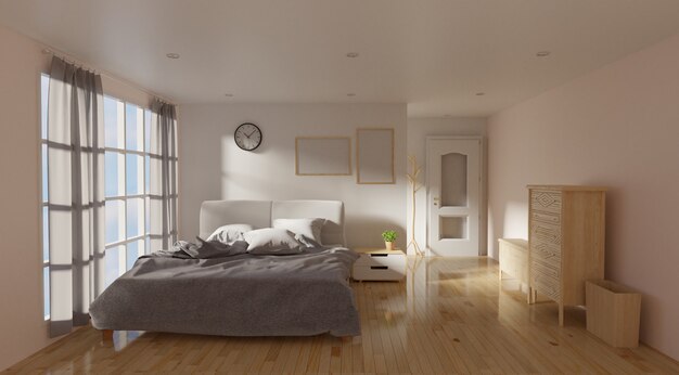 Modern bed room interior with lamp