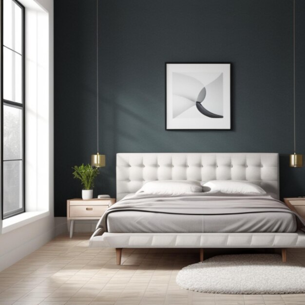 Photo modern bedroom background empty frame mockup