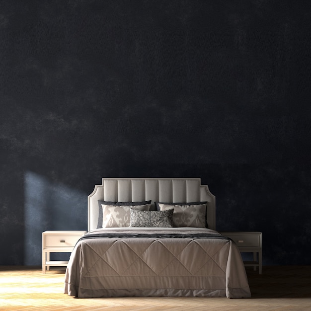 モダンなベッドルームと青い壁のテクスチャ背景インテリアデザイン