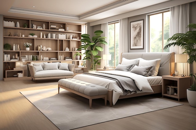 Modern bedroom interior in beige color