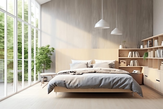 Modern bedroom interior design in apartment or house with furniture Luxury bedroom scandinavian