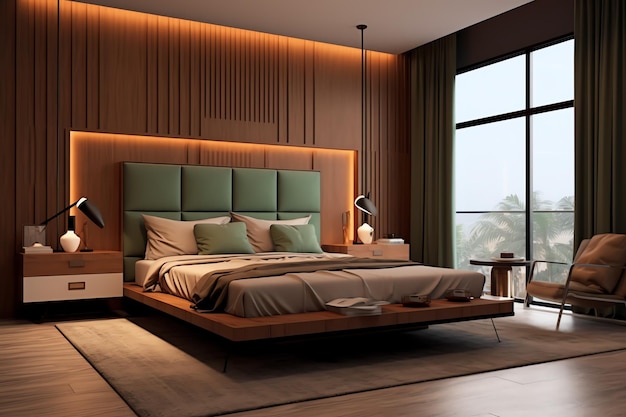 Modern bedroom interior design in apartment or house with furniture Luxury bedroom scandinavian