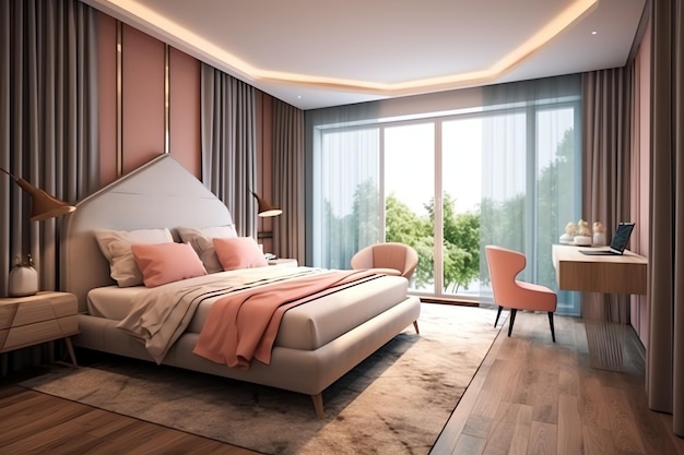 Modern bedroom interior design in apartment or house with furniture Luxury bedroom scandinavian