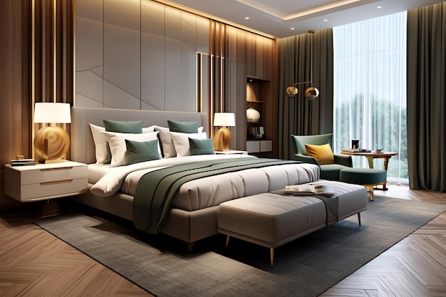 Modern bedroom interior design in apartment or house with furniture Luxury bedroom scandinavian