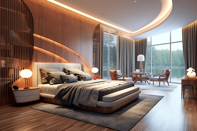 Modern bedroom interior design in apartment or house with furniture Luxury bedroom scandinavian