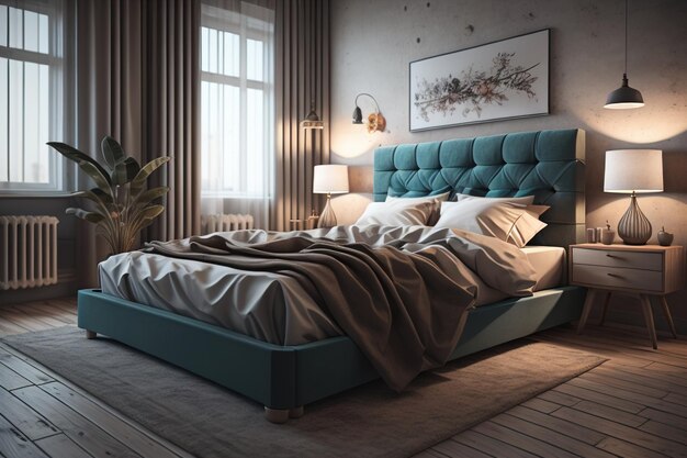 Photo modern bedroom interior design generative ai