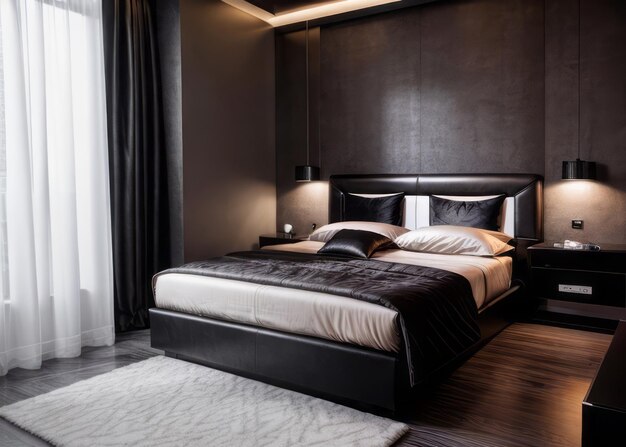 寝室のインテリア デザイン リュックス ミニマリズム