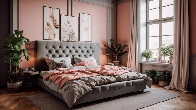 Modern bedroom interior design in pastel colors Generative AI