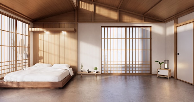 Modern bedroom - japanese style.3D rendering