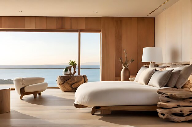 Modern bedroom overlooking ocean