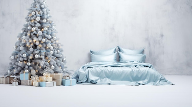 Modern bedroom tranquility soft blues cozy textures