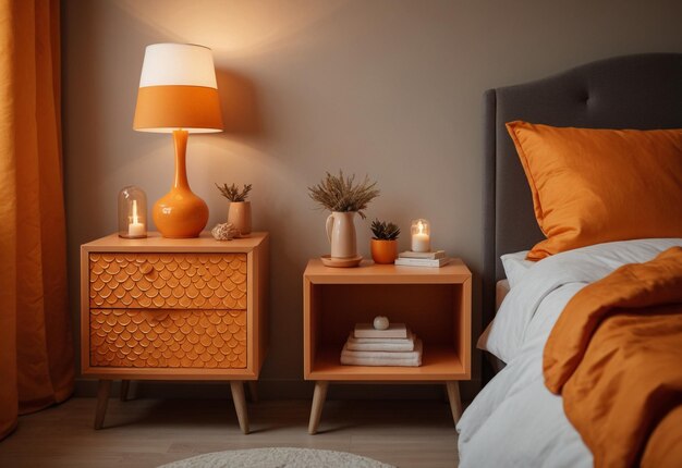 Современная спальня с близким взглядом на гардероб цветочная ваза на гардеробе рядом с кроватью