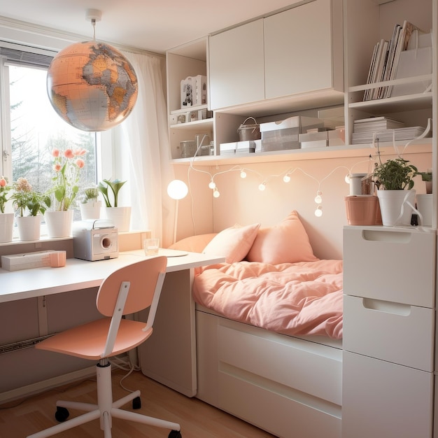 Modern Bedroom With Desk and Bed