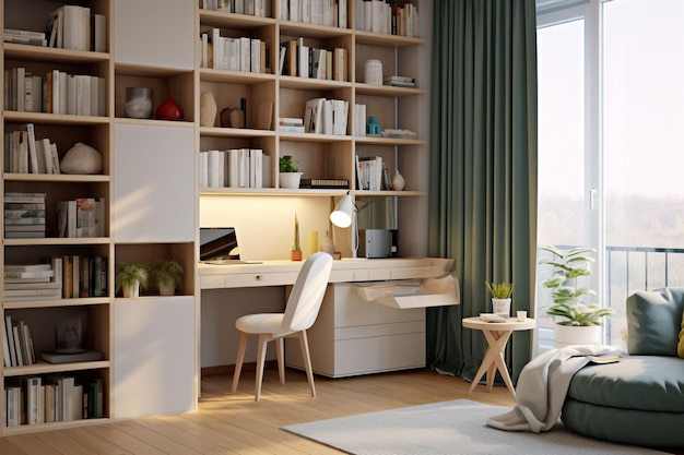 modern bedroom with study area