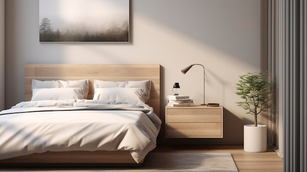 Modern Bedroom with White Nightstand