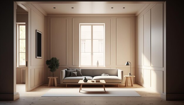 Modern beige living room close up with sofa Generative AI