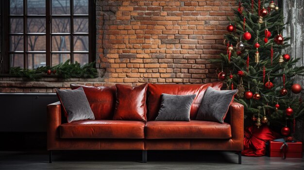 Photo modern best red leather sofa with cushion picture ai generated art