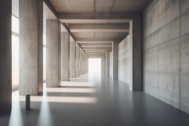 Modern betonnen ganginterieur met lege mock-up plaats op muurpijlers en daglicht AI gegenereerd