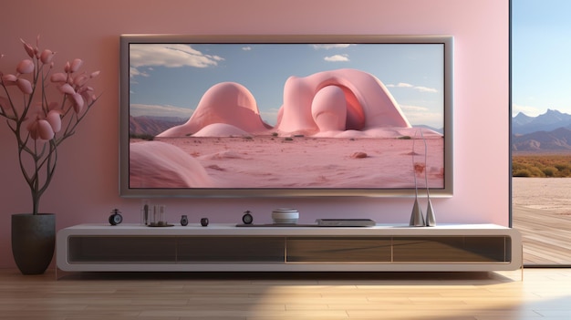 Photo modern big tv on the wall