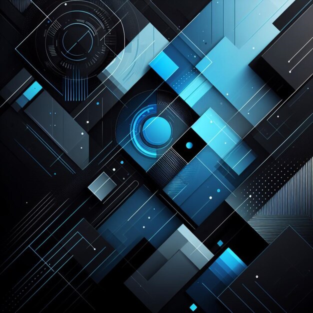 Photo modern black blue abstract background with overlapping geometric shapes in shades of blue