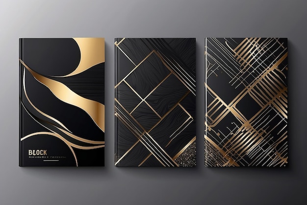 Photo modern black cover design set luxury creative line pattern in premium colors black gold