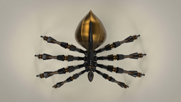 Modern black and gold Sci Fi futuriscit spider robot