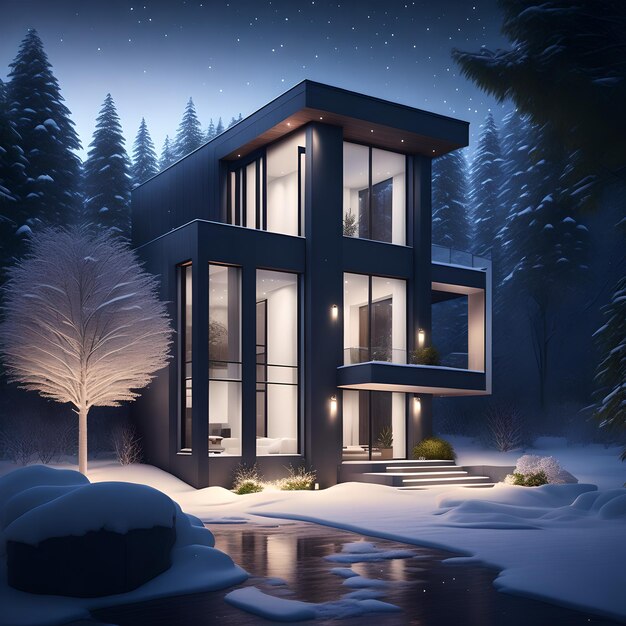 modern black house covered in snow in winter picture wallpaper