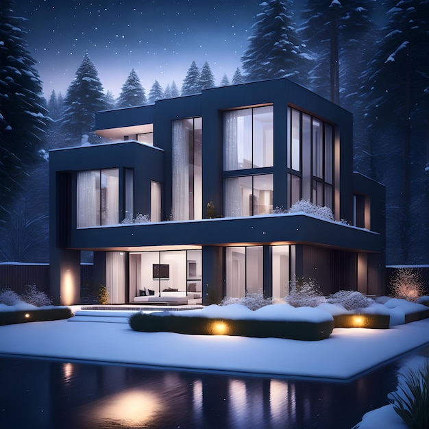 modern black house covered in snow in winter picture wallpaper