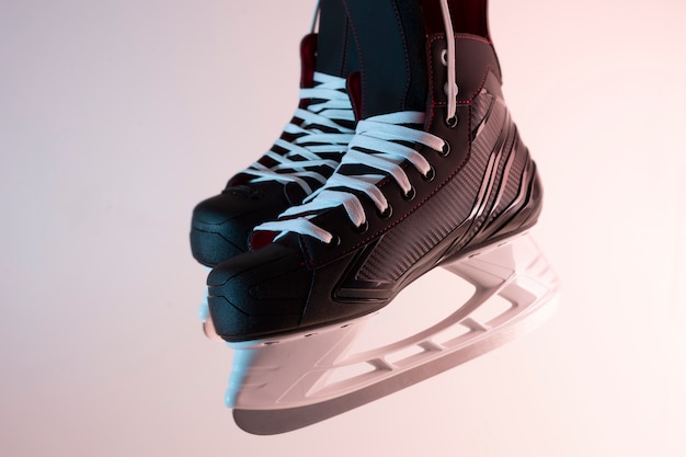 Modern black ice skates with sharp blades