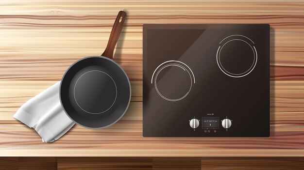 写真 modern black induction hob with active zones and digital display