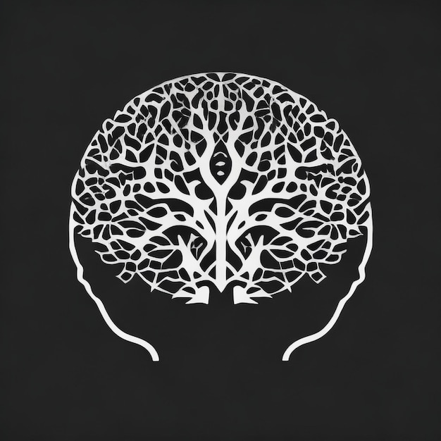 A modern black logo with a silhouette of a brain in the center