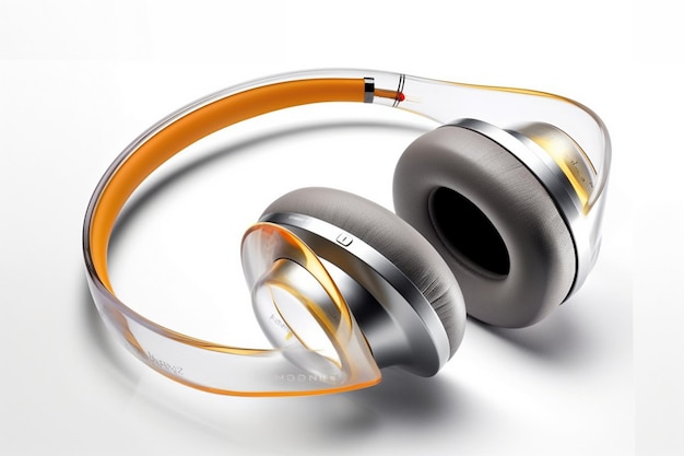 Modern black and orange headphones on a white background 3d rendering