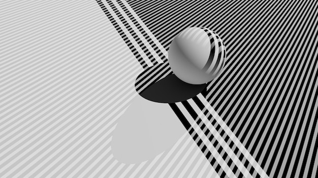 Modern black and white abstraction in the style of minimalism. Art composition of stripes and sphere