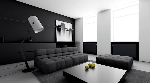 modern black and white living room