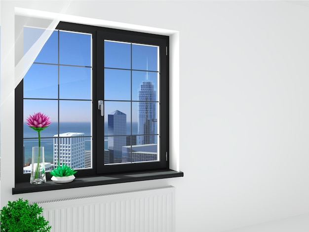 Modern black window in the interior