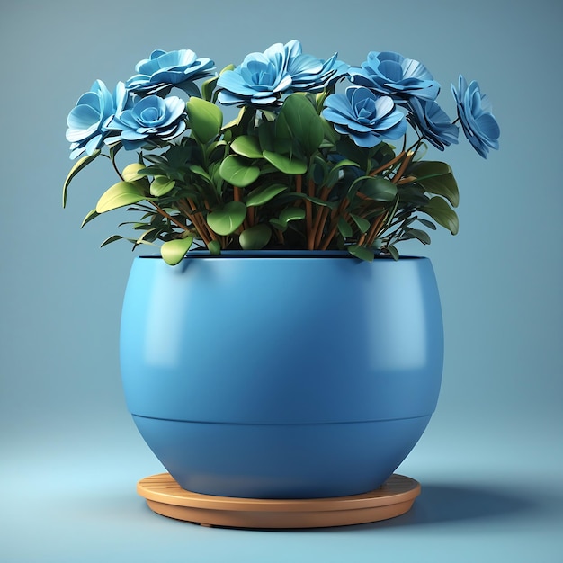 Современный синий цветочный горшок с роскошной цифровой живописью абстрактного искусства для обоев Ai Generated